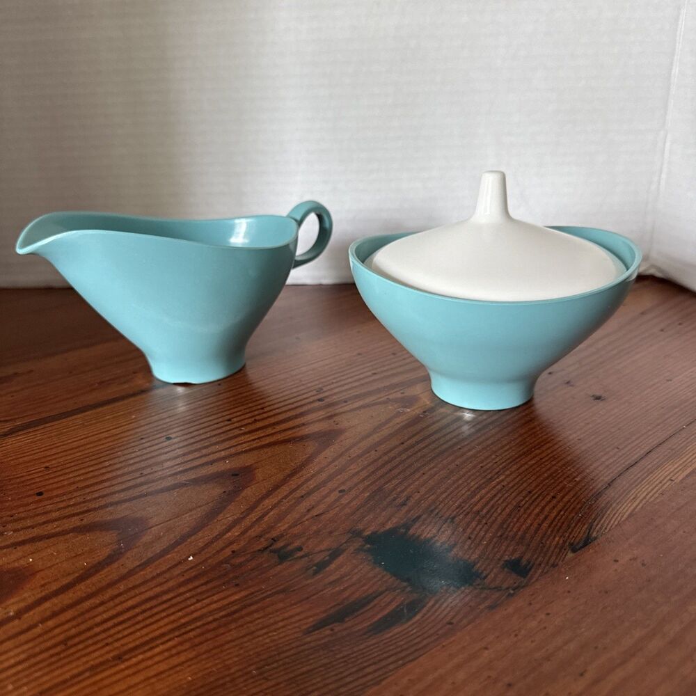 Mid Century Vintage Boontonware Boonton Aqua Creamer and Sugar Bowl 3521-02 & 01